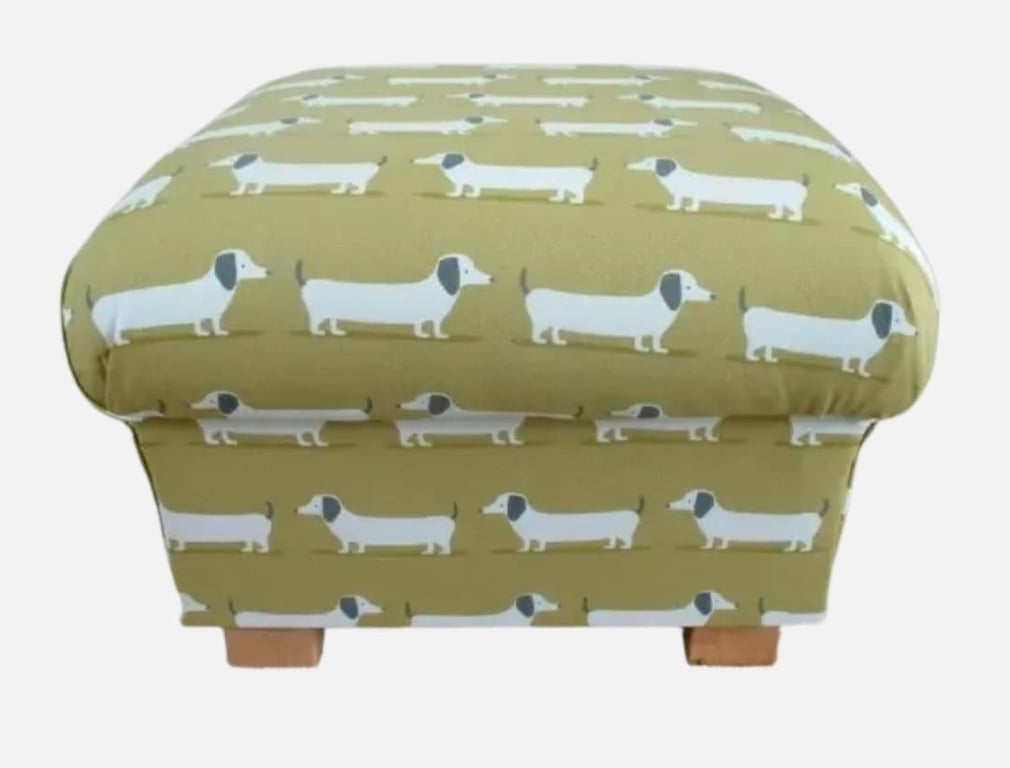 Storage Footstool Fryetts Hound Dogs Ochre Fabric Dachshunds Mustard Pouffe 