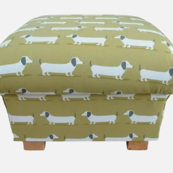 Storage Footstool Fryetts Hound Dogs Ochre Fabric Dachshunds Mustard Pouffe 