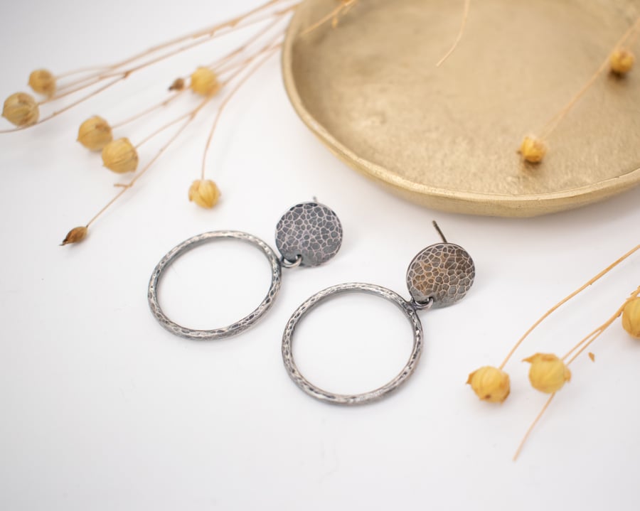 Textured Silver Circle Earrings