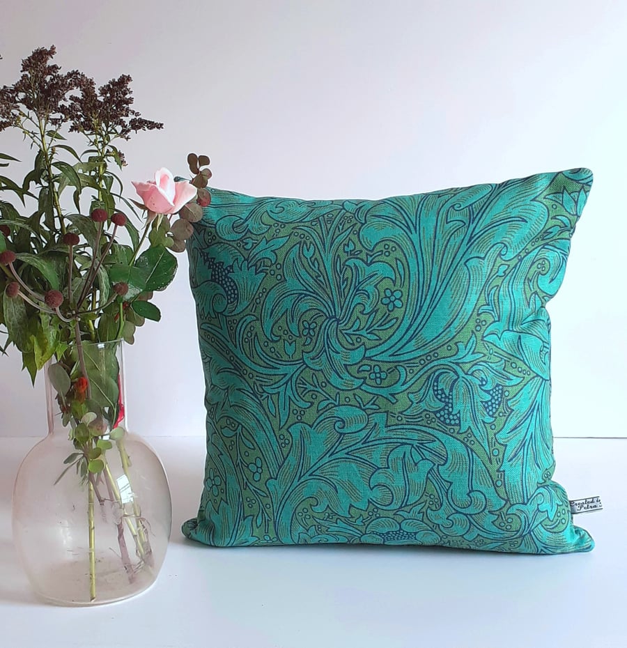  Cushion and feather pad in an updated green William Morris print.