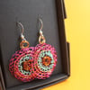 Blue, pink & copper disc earrings from recycled materials