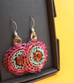 Blue, pink & copper disc earrings from recycled materials