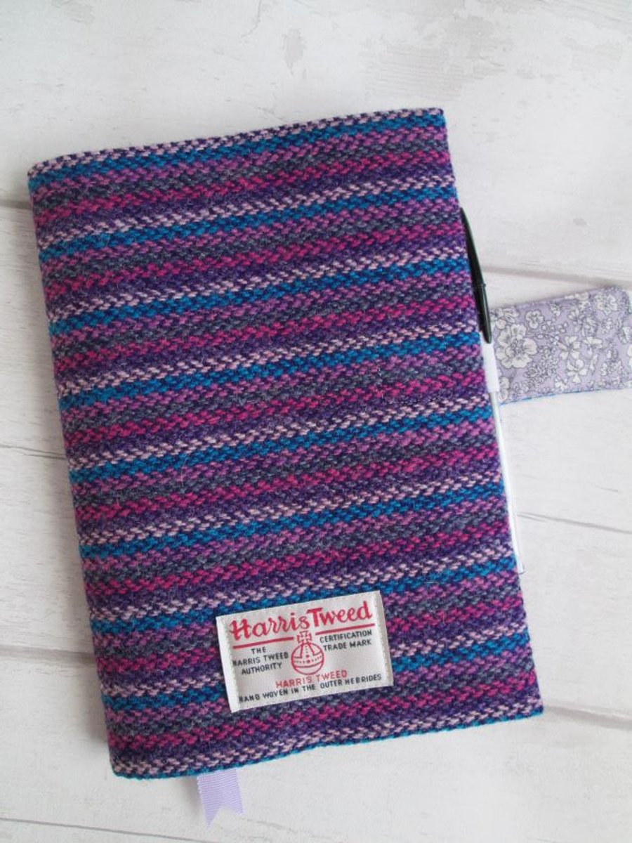 A5 'Harris Tweed' Reusable Diary Cover - Pink, Purple, Teal, Liberty Lining