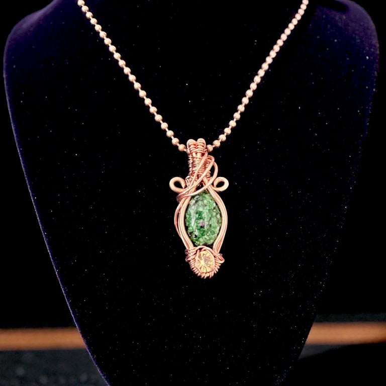 Solid Copper Zoisite Pendant Gift Boxed - 18” Ball Chain