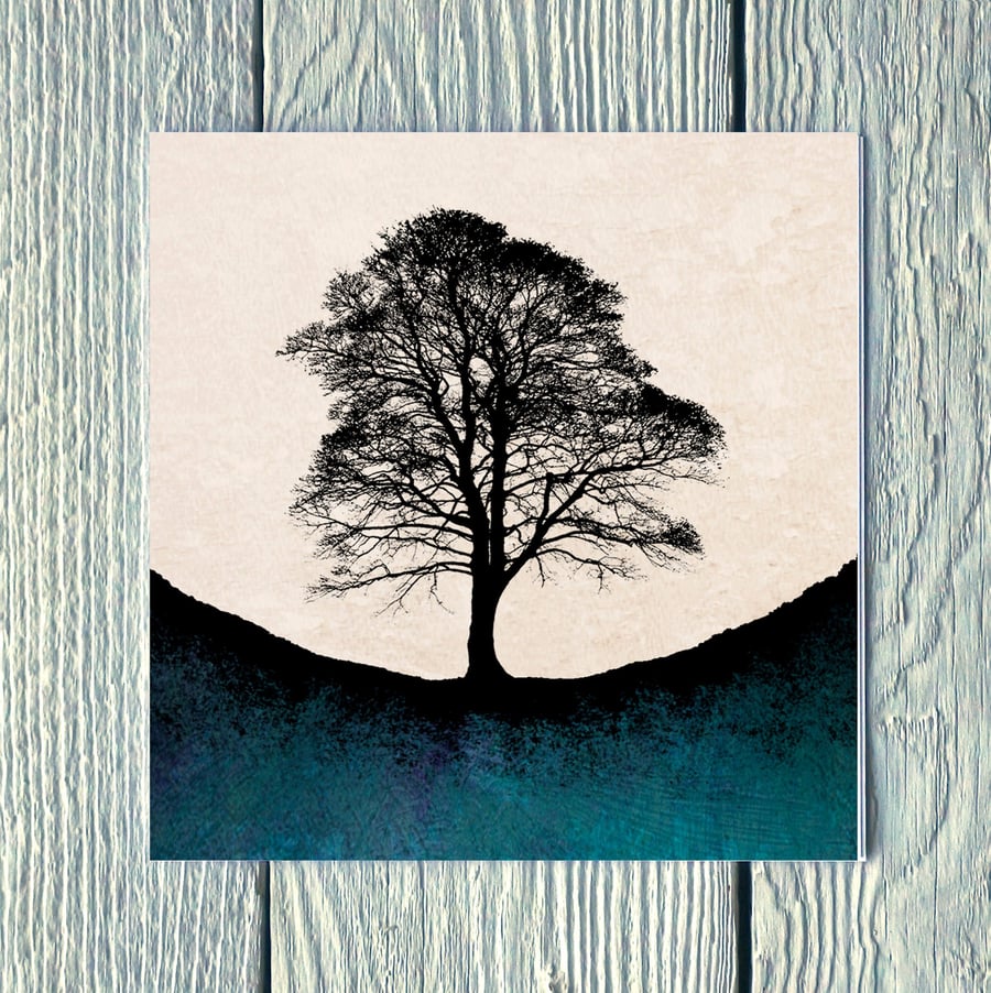 Autumn at Sycamore Gap - Blue, Greetings Card