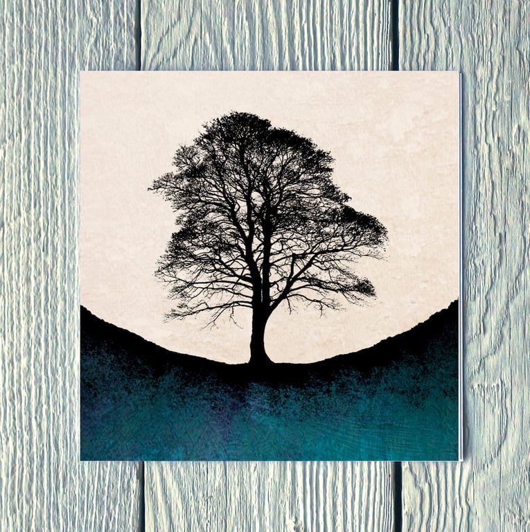 Autumn at Sycamore Gap - Blue, Greetings Card