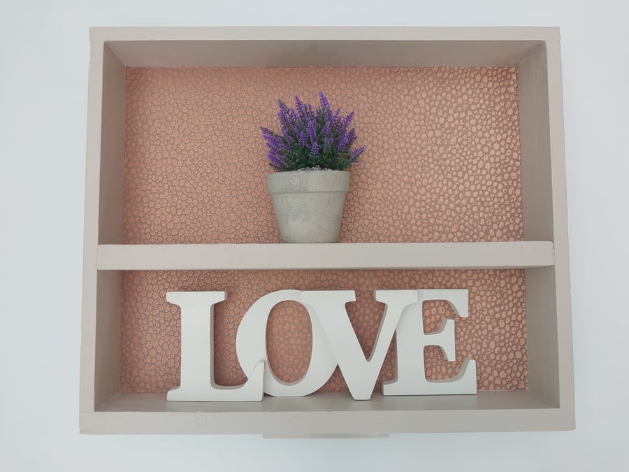 Upcycled drawer wall hanging shelf