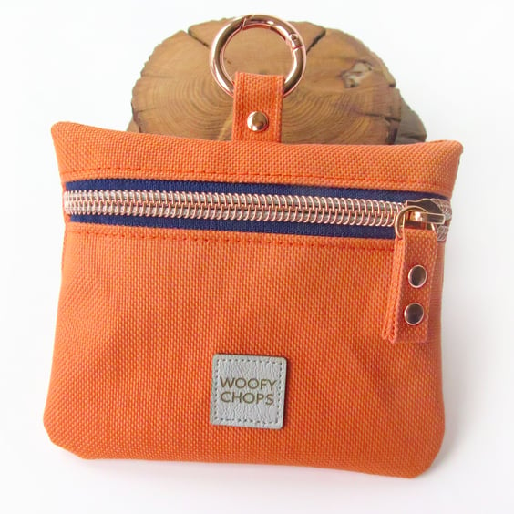 Special Edition Waterproof Dog Treat Bag - Orange with Rose Gold Hardware