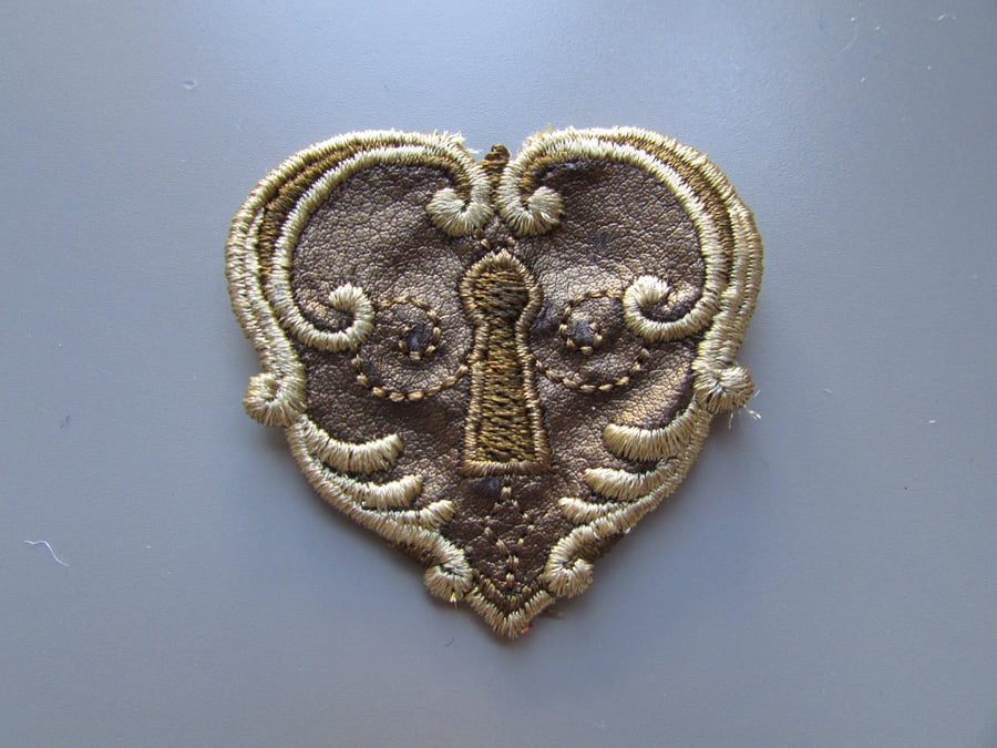 Embroidered Pleather Heart Steampunk Applique