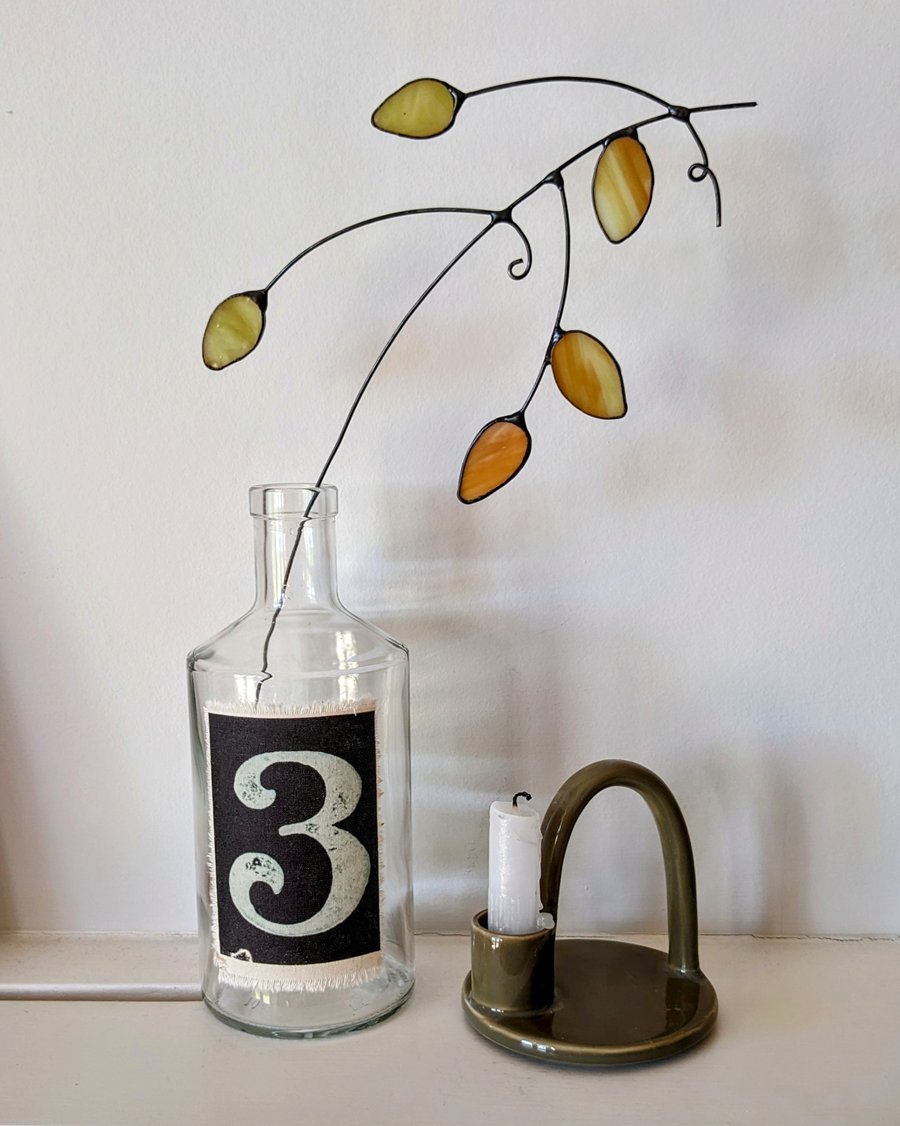 Perfectly Imperfect - Stained Glass Hop Vine, Hop Spray on Stem, Autumnal Gift