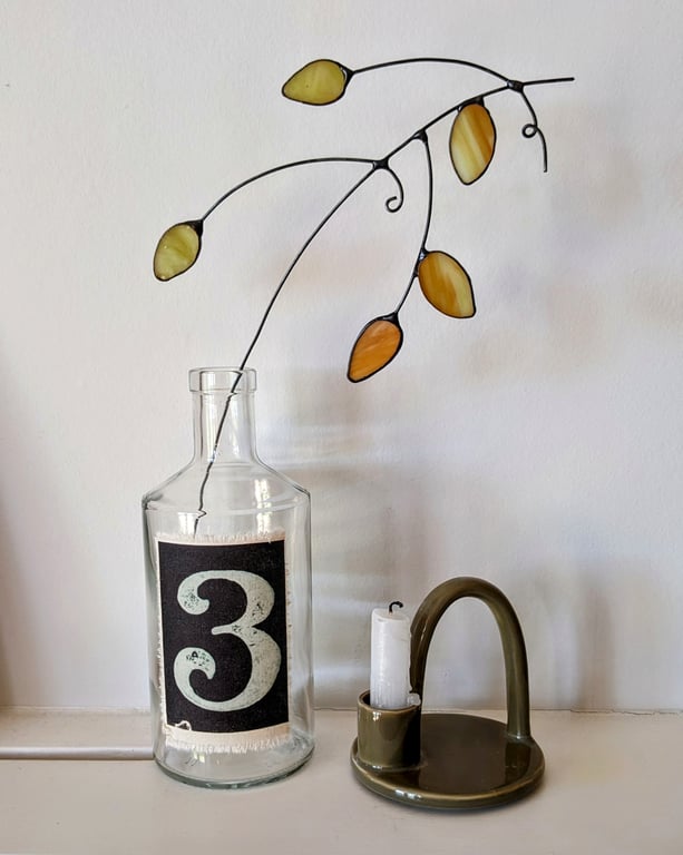 Perfectly Imperfect - Stained Glass Hop Vine, Hop Spray on Stem, Autumnal Gift