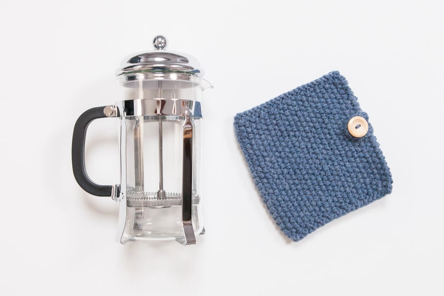 Denim knit coffee cosy - Cafetiere cosy - Coffee jug warmer - French press cover