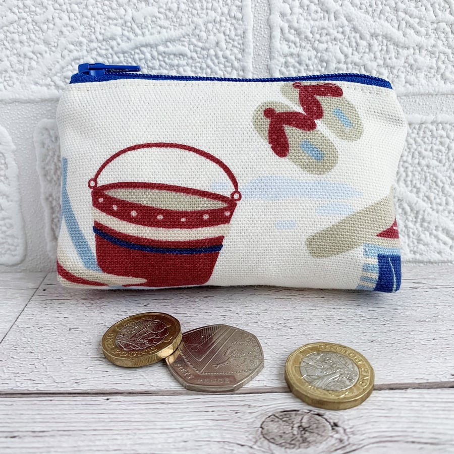 Small Purse, Coin Purse with Flip Flops and Bucket on the Beach