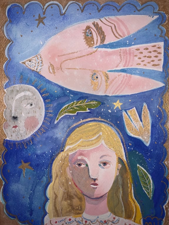 I see the moon original watercolour painting