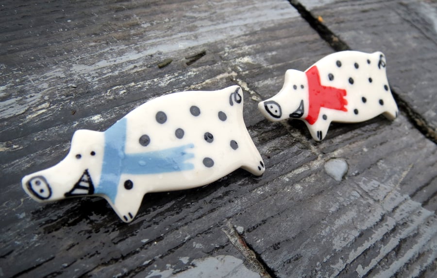 2 Christmas Pig Brooches