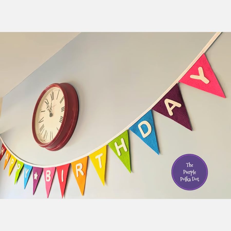 Reusable Felt Happy Birthday Bunting in Bright Rainbow Colours