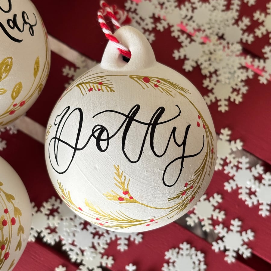 Image of Personalised Ceramic Christmas Bauble, Christmas Tree Decoration 