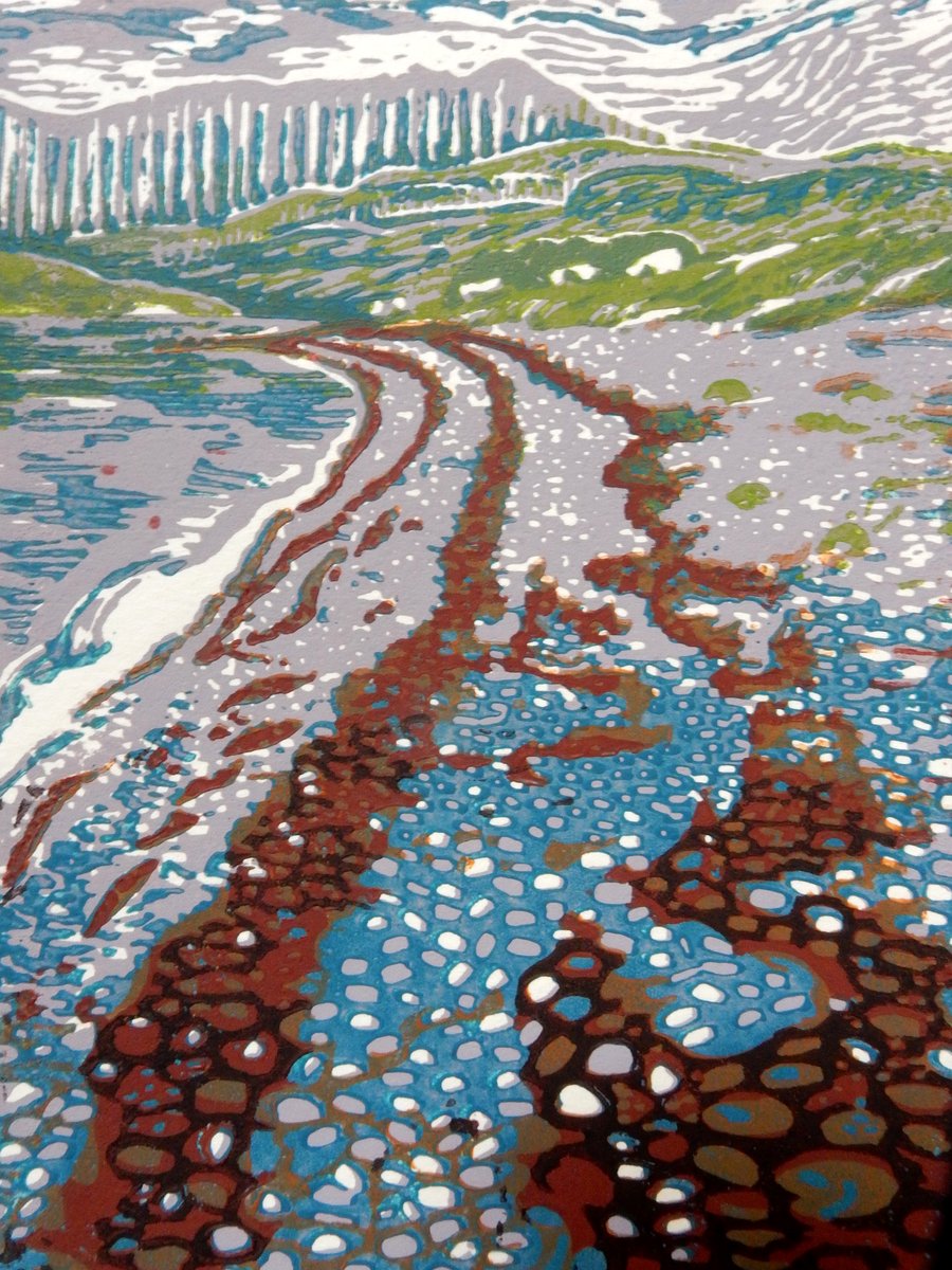 Beach Near Ullapool Scotland Original Limited Edition Reduction Linocut Print