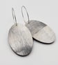 Grey and white hand printed dangle oval shaped earrings  - Image 2