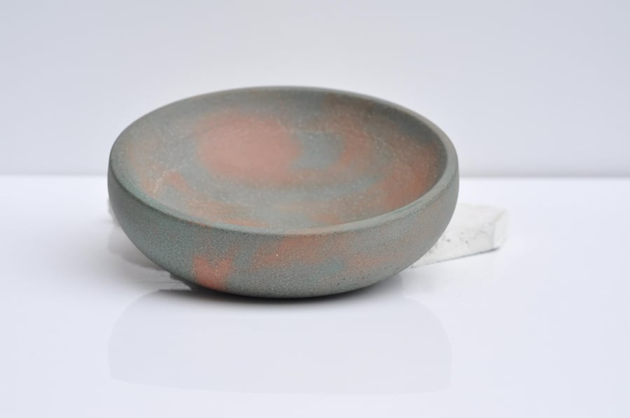 Small Concrete Bowl Shallow Green and Orange Textured Cement Handmade Accessory 