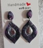 Handmade Polymer Clay Black, Purple and Silver Earrings. 316 Stainless Steel
