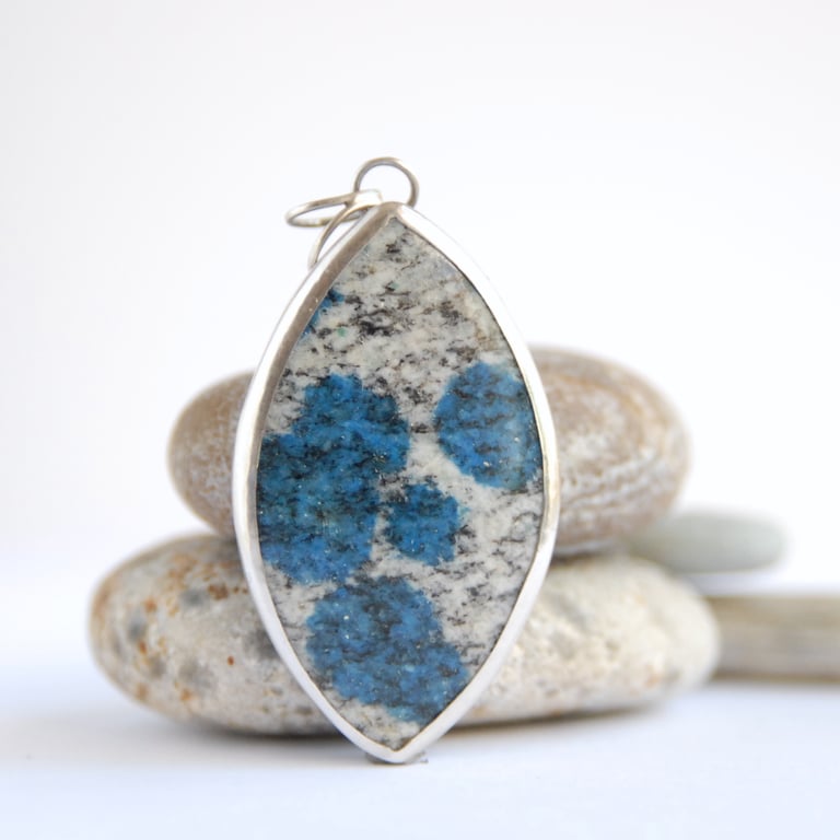 Large K2 Jasper pendant - white with blue spots