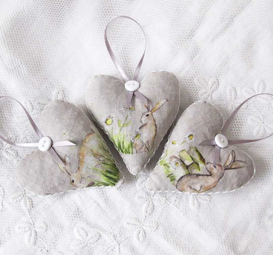 SET OF 3 LAVENDER BAGS - RABBITS & FLOWERS  HEART SHAPED EASTER