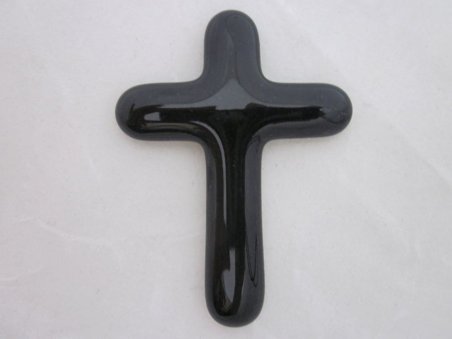 Handmade cast glass holding cross - Almost black