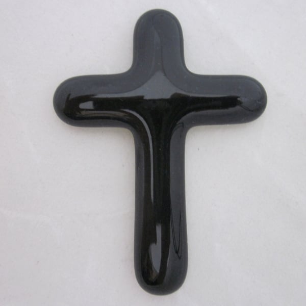 Handmade cast glass holding cross - Almost black