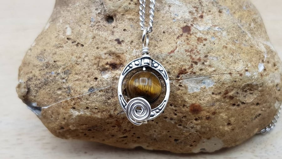 Small minimalist Tigers eye pendant necklace. Capricorn jewellery