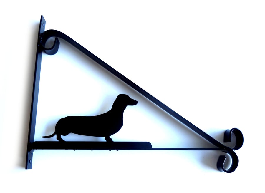 Dachshund (Sausage Dog) Silhouette Scroll Style Hanging Basket Bracket