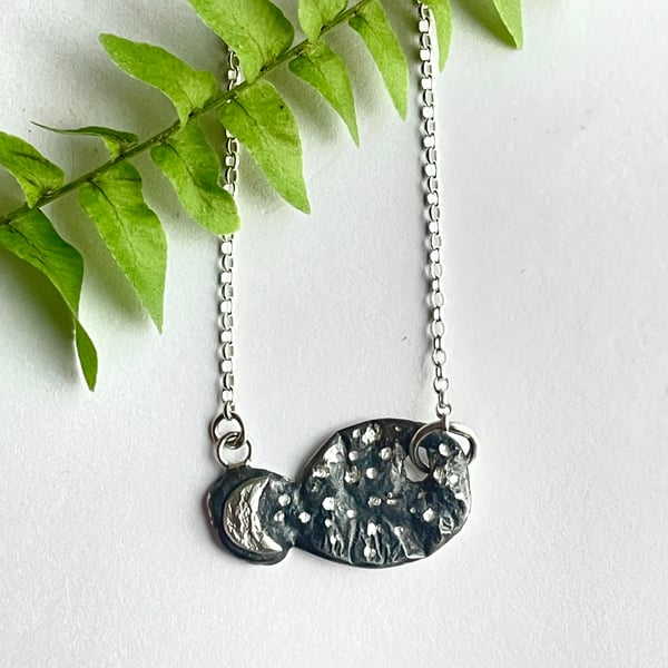 Recycled silver moon and stars necklace - one of a kind