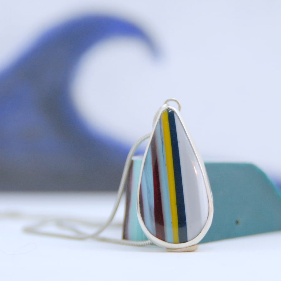 Cornish surfite pendant - grey, navy, yellow