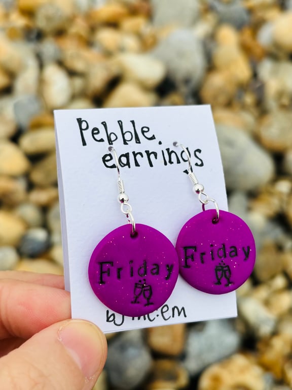 Friday Pebble Earrings with wine design 