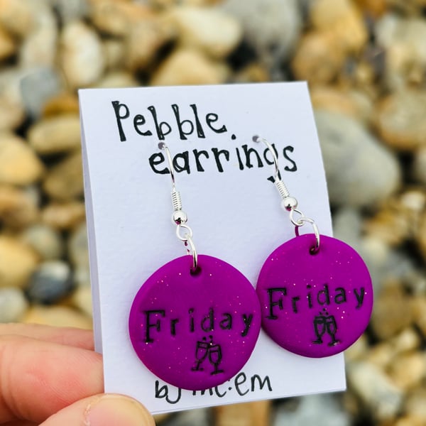Friday Pebble Earrings with wine design 