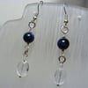 Blue Tigers Eye and Clear Quartz Earrings