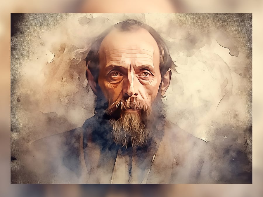 Old Bearded White Man, Watercolor Painting Print, Wise Elder Portrait, 5x7 Size