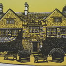 Peak District Linocut The Peacock Rowsley Derbyshire 