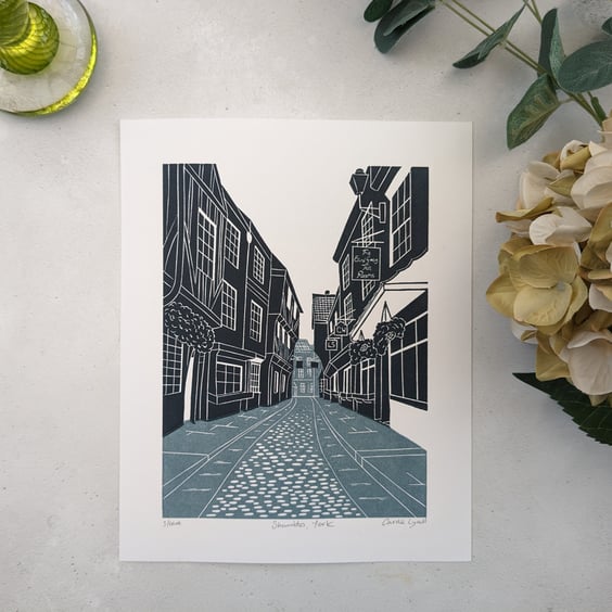 Shambles Print, Limited Edition Street of York Linocut Print
