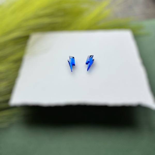 Blue Acrylic Micro Lightning Stud Earrings