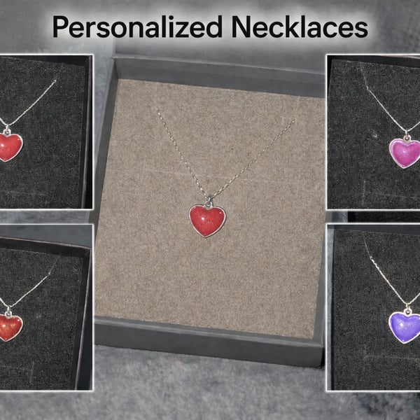 Heart shaped necklace crafted with resin