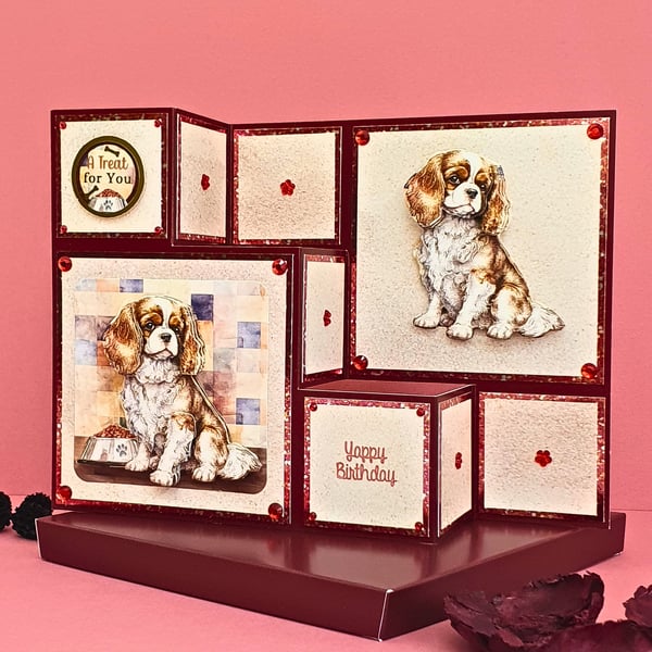 Cavalier King Charles Spaniel Decoupaged Birthday Card & Box, Keepsake Dog Card