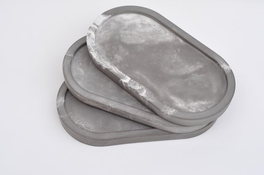 Handmade Oval Concrete Tray - Decorative Grey and White Beton Tray Cement Access