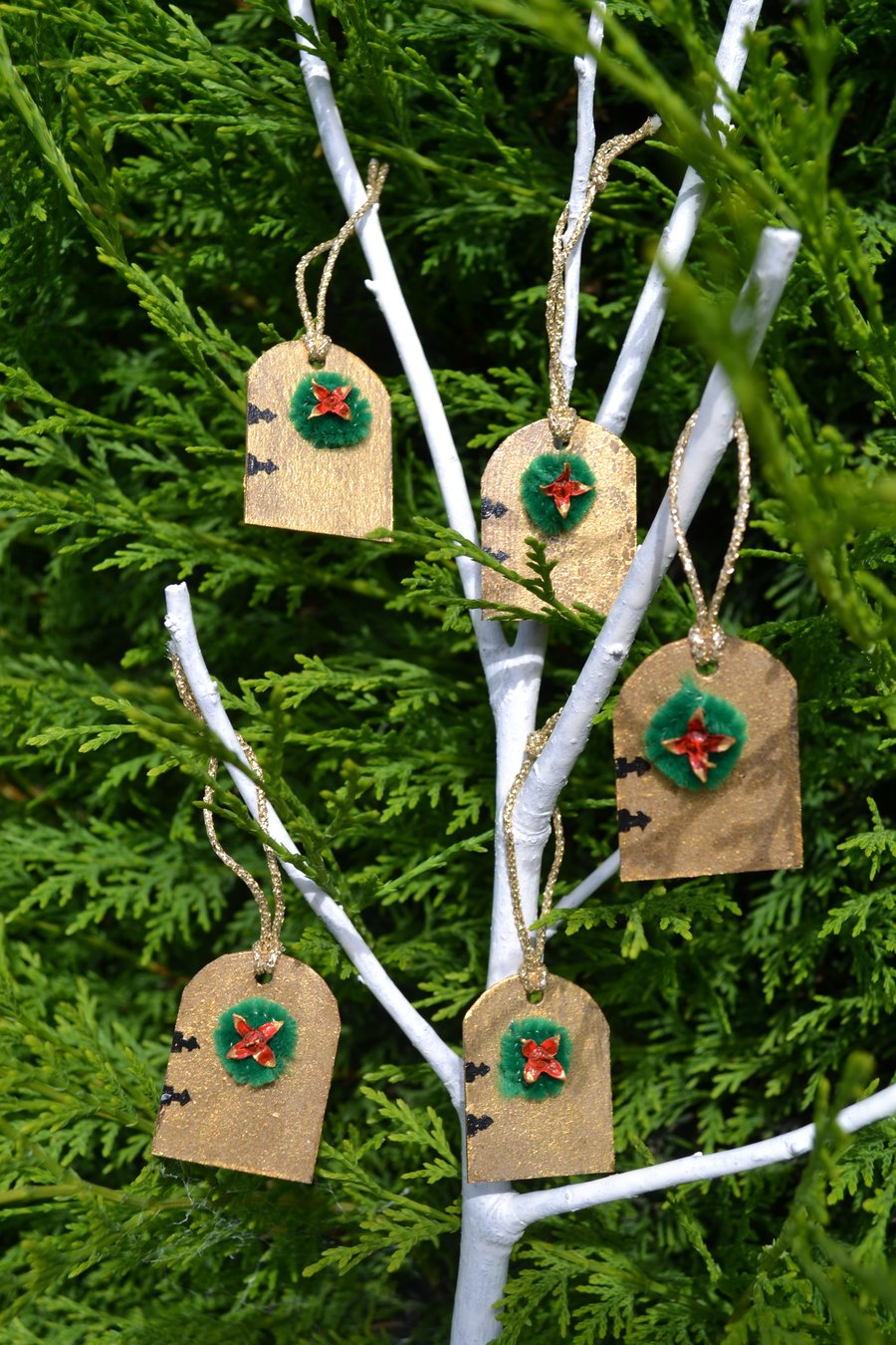 Christmas decorations - Hanging Fairy Doors Poinsettia
