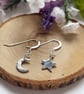 Sterling Silver Hammered Crescent Moon and Star Mismatched Earrings - Image 4