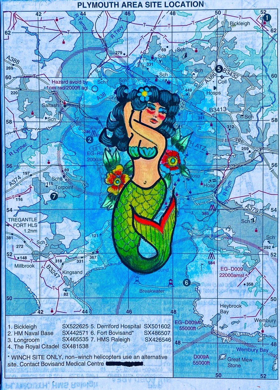 Mermaid on an old map of Plymouth