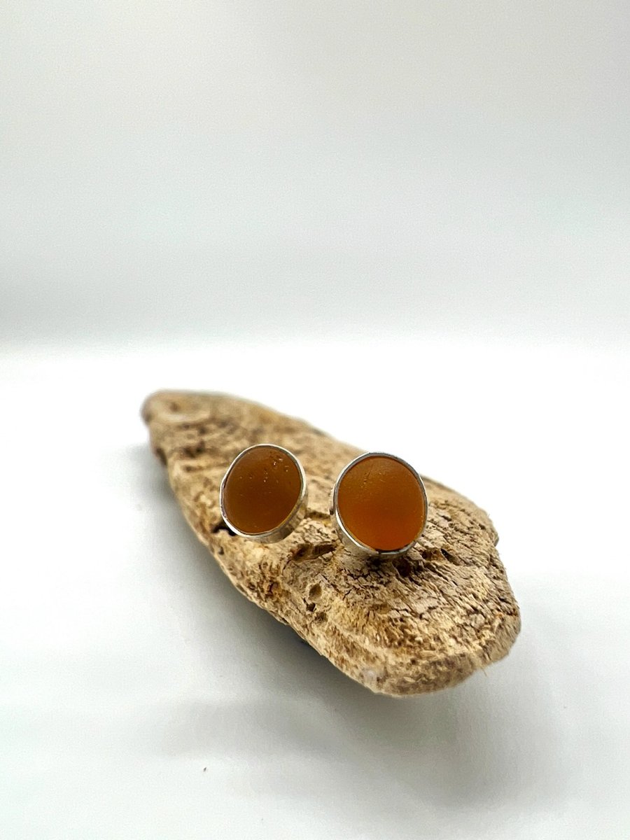 Yellow Sea Glass Stud Earrings