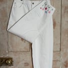 ‘Say hello to the daisies’ Embroidered Upcycled white Barrel leg Jeans