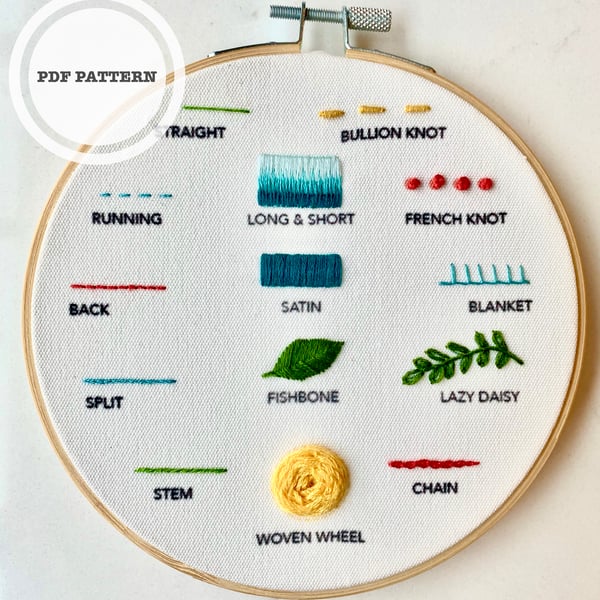 PDF Hand Embroidery Pattern, Beginners Embroidery, Needlepoint Pattern, Tutorial