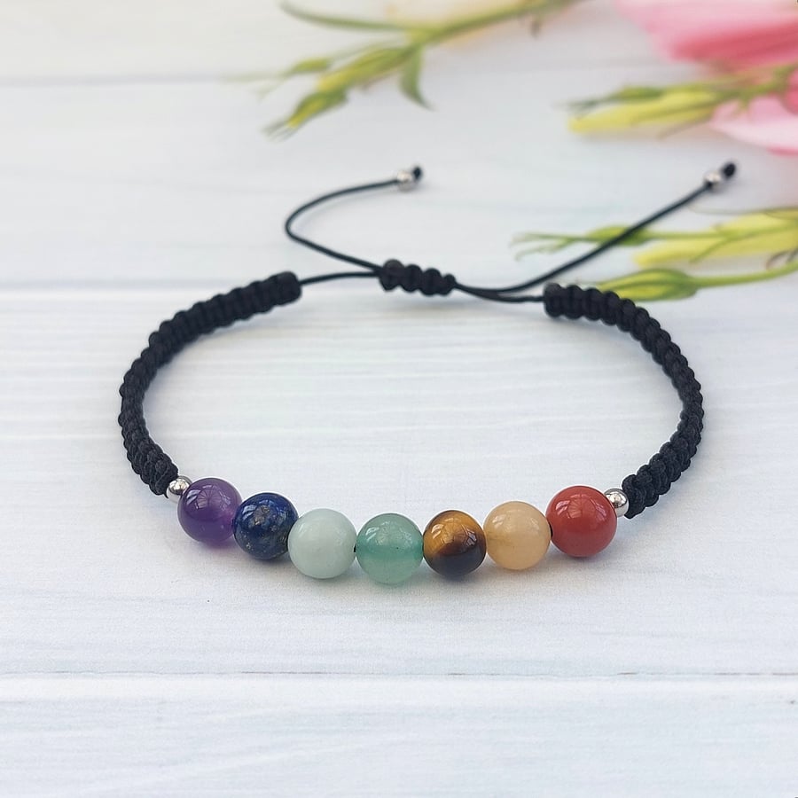 Chakra Crystal Macrame Adjustable Bracelet